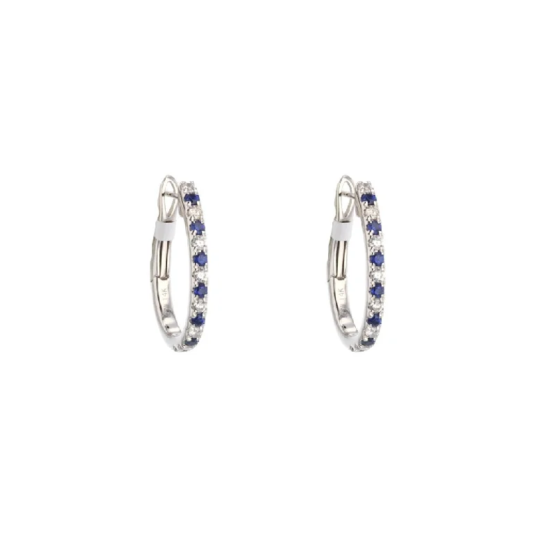 Best hoop earrings with geometric cuts for a sharp, modern appeal-Blue Sapphire & Diamond Hoop Earrings