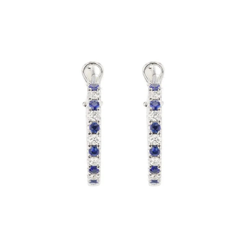 Hoop earrings with a matte finish for a sleek and sophisticated appearance-Blue Sapphire & Diamond Hoop Earrings | M10277473