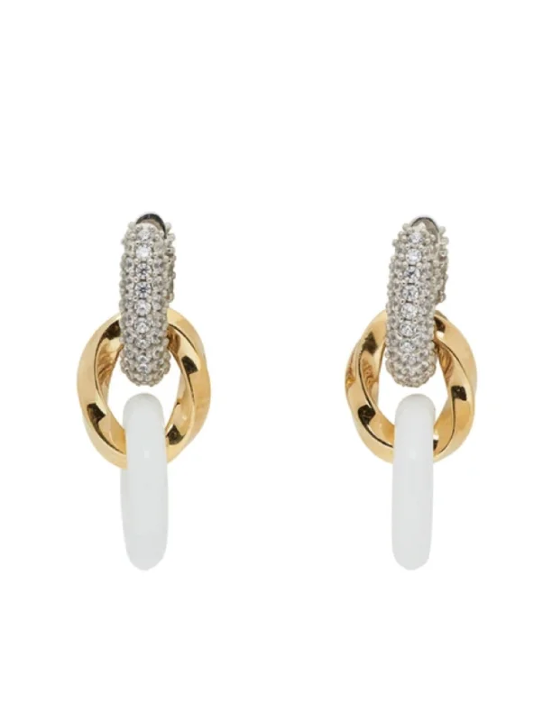 Large hoop earrings for a bold and statement-making fashion accessory-Bottega Veneta Silver And Gold-Tone, Enamel And Crystal Earrings In White