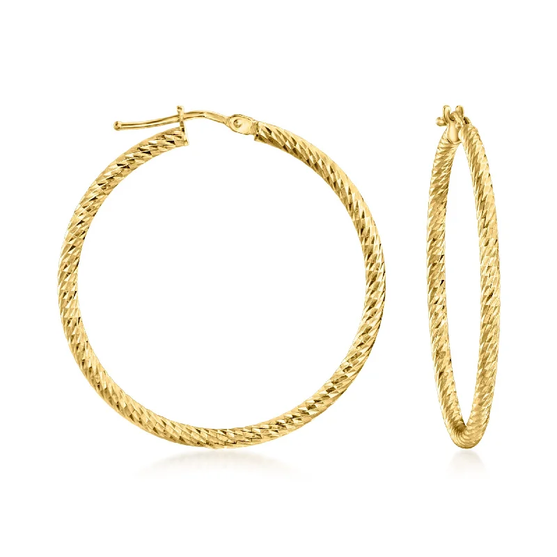 Hoop earrings with resin accents for a bold and colorful design-Canaria Italian 10kt Yellow Gold Diamond-Cut Hoop Earrings