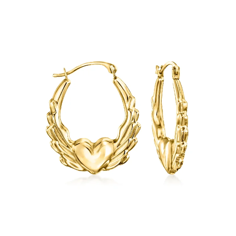 Best hoop earrings with crescent-shaped designs for a bold, moon-inspired style-Canaria Italian 10kt Yellow Gold Heart Wings Hoop Earrings