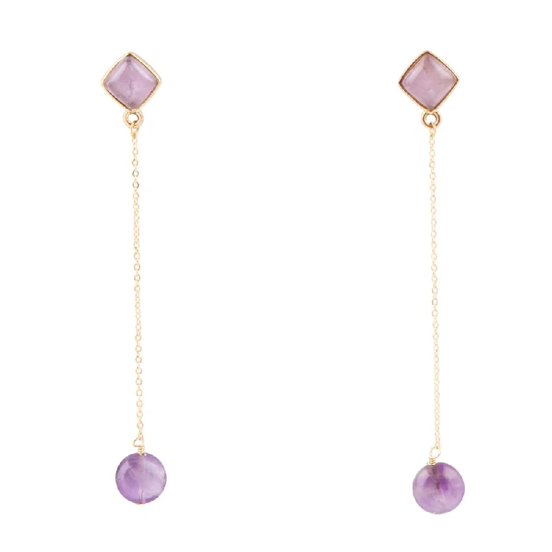 Best hoop earrings with asymmetrical designs for a fashion-forward, avant-garde look-Chained Up Purple Amethyst and Golden Bronze Dangle Earrings