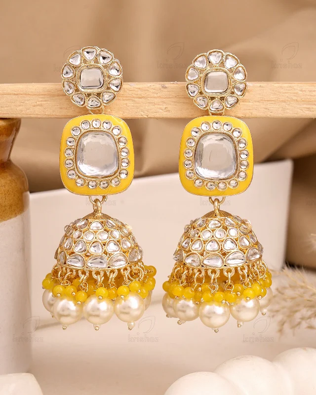 Hoop earrings with gold accents for a warm, elegant statement piece-Chakor Kundan Jhumki-M