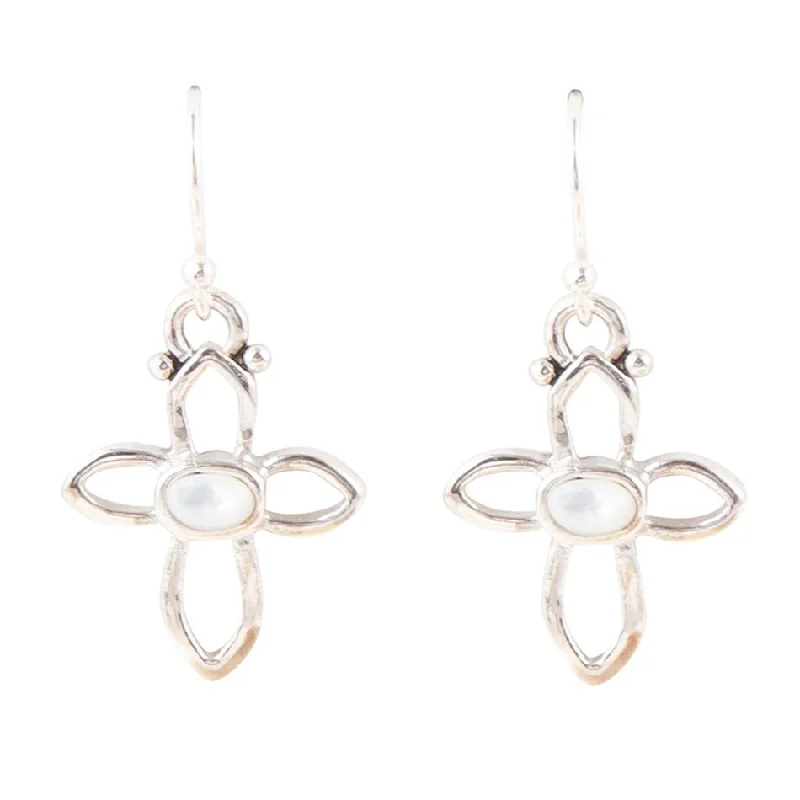 Hoop earrings with hearts for a sweet and romantic gesture-Open Arms Mother of Pearl Cross Earrings