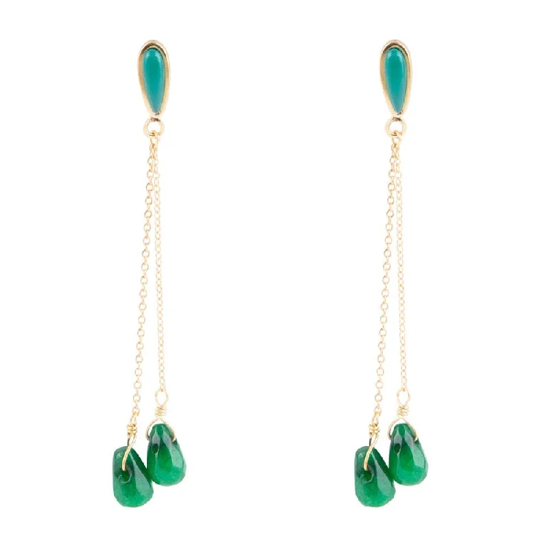 Hoop earrings with dangling charms for a playful and fun look-Palios Green Onyx Cascade Post Earrings