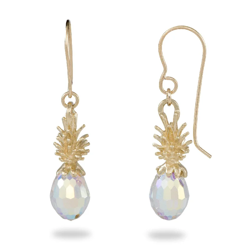 Hoop earrings with floral motifs for a feminine and nature-inspired look-Crystal Pineapple Dangle Earrings in Gold - Small