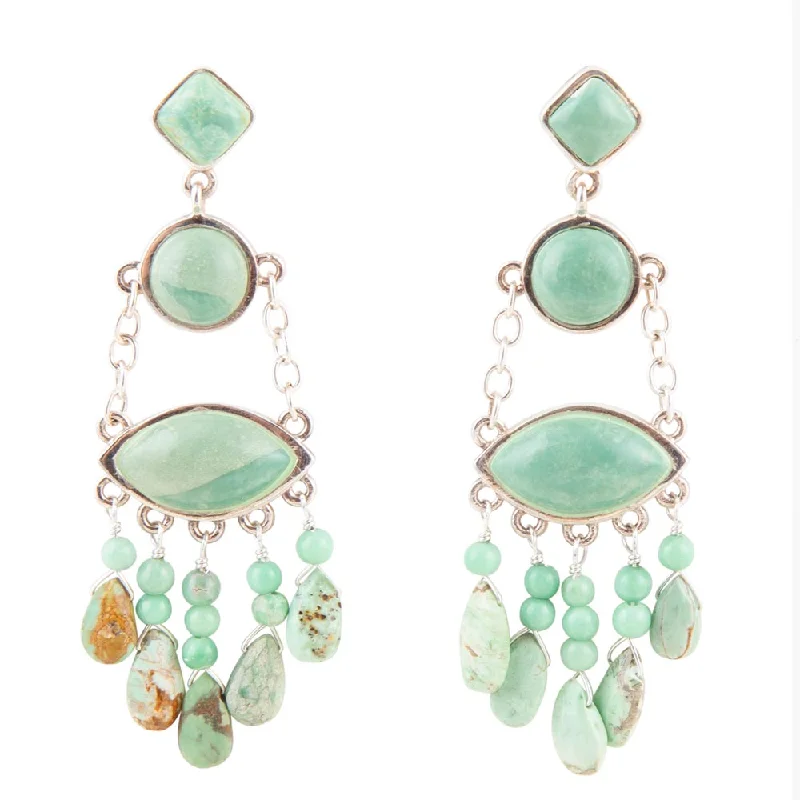 Best hoop earrings with multi-colored gemstones for a vibrant and lively touch-Deco Green Turquoise and Sterling Silver Chandelier Earrings