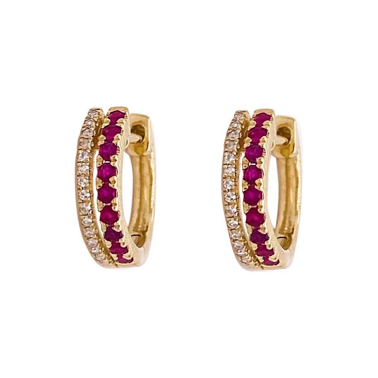 Hoop earrings with braided patterns for a detailed and textured finish-Ruby and Diamond Huggie Earrings