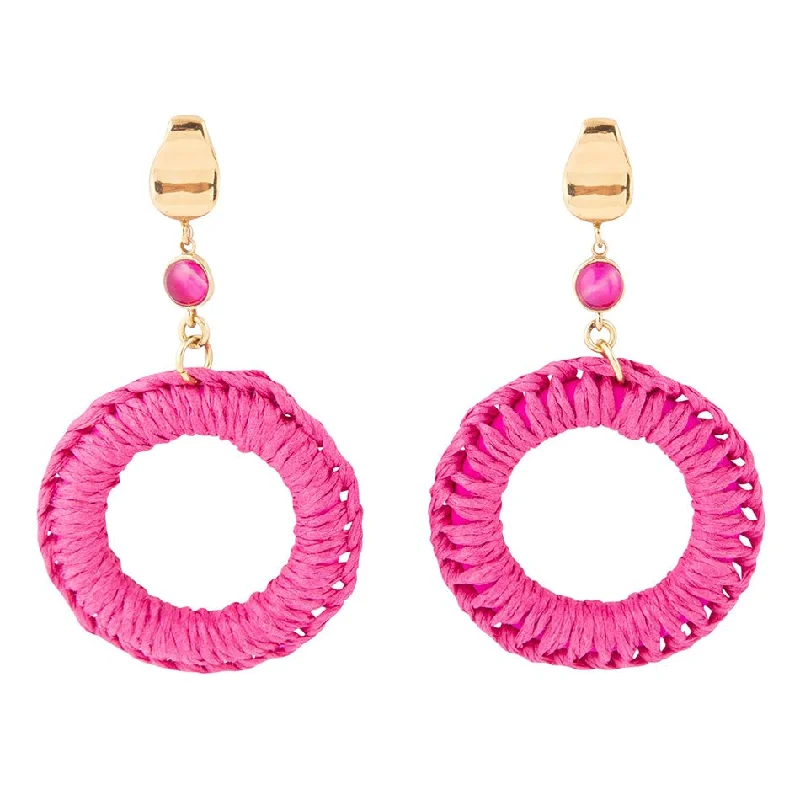 Best hoop earrings with detachable studs for a versatile and adjustable accessory-Dreams Pink Magenta Agate Woven Ring Golden Earrings