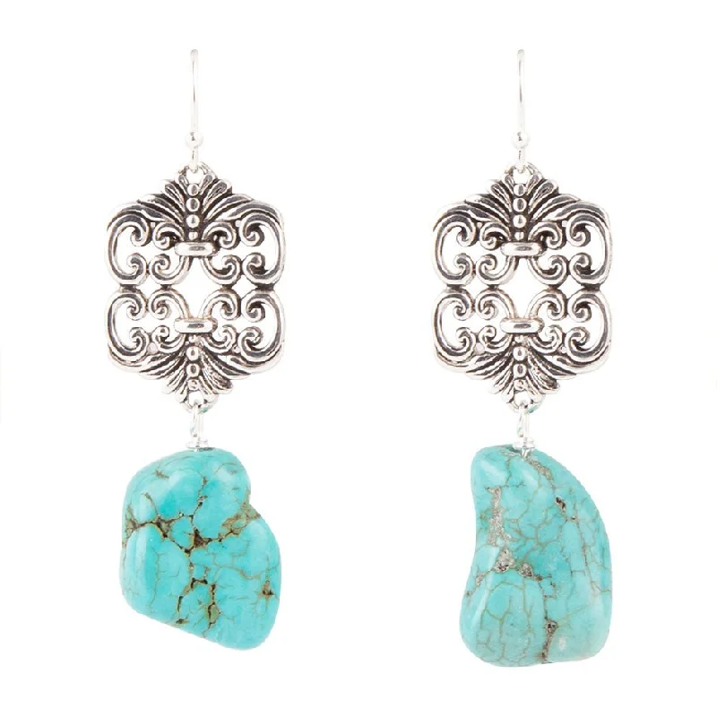 Hoop earrings with leather accents for a sleek and bold combination-Durango Lace Turquoise Drop Earring