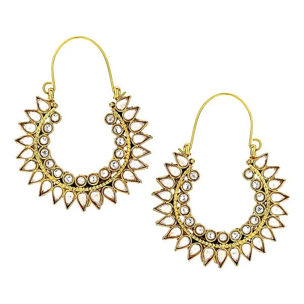 Hoop earrings with gold accents for a warm, elegant statement piece-Round Crescent Polki Earrings