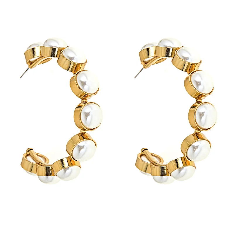 Hoop earrings with leather accents for a sleek and bold combination-Ahd Oversized Pearl Earrings in Gold