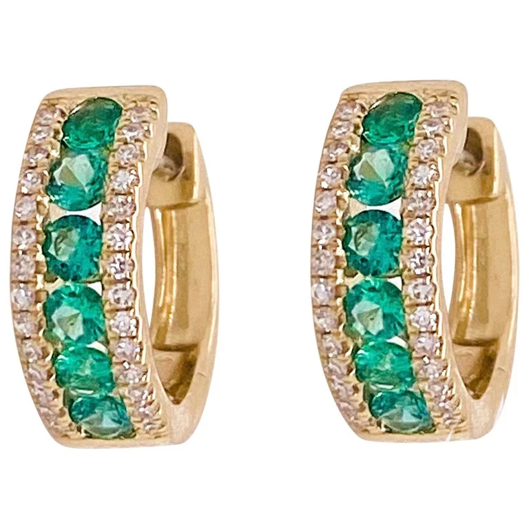 Hoop earrings with gold accents for a warm, elegant statement piece-Emerald and Diamond Huggie Earrings