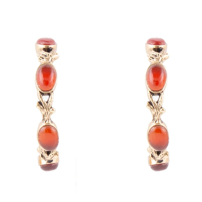 Hoop earrings with cut-out designs for a creative and lightweight effect-Enchanted Leaves Orange Amber Carnelian Golden Hoop Earrings