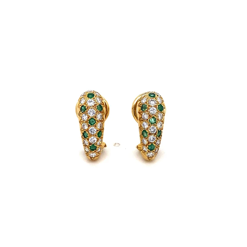 Best hoop earrings with geometric triangle shapes for a modern, chic design-Estate Emerald and Diamond Mini Hoop Earrings