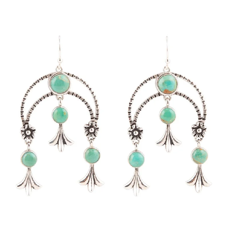 Stylish hoop earrings with diamond accents for an elegant and sparkling effect-Floral Chandelier Blue Turquoise and Sterling Silver Earrings