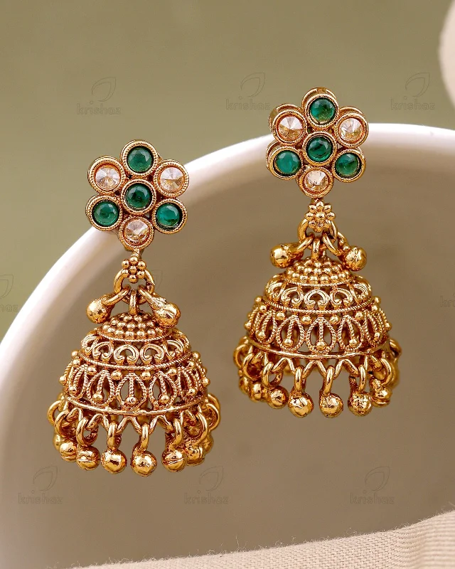 Best hoop earrings with vintage coins for a retro, antique-inspired style-Ganika Temple Gold Jhumki