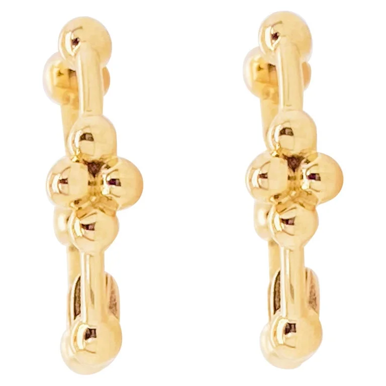 Best hoop earrings with butterfly motifs for a playful and whimsical appearance-Gold Beaded Huggie Earrings