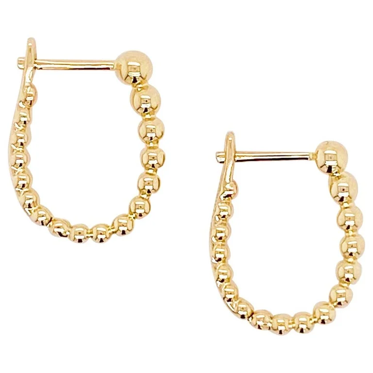 Hoop earrings with hearts for a sweet and romantic gesture-Gold Beaded Oval Huggie Earrings