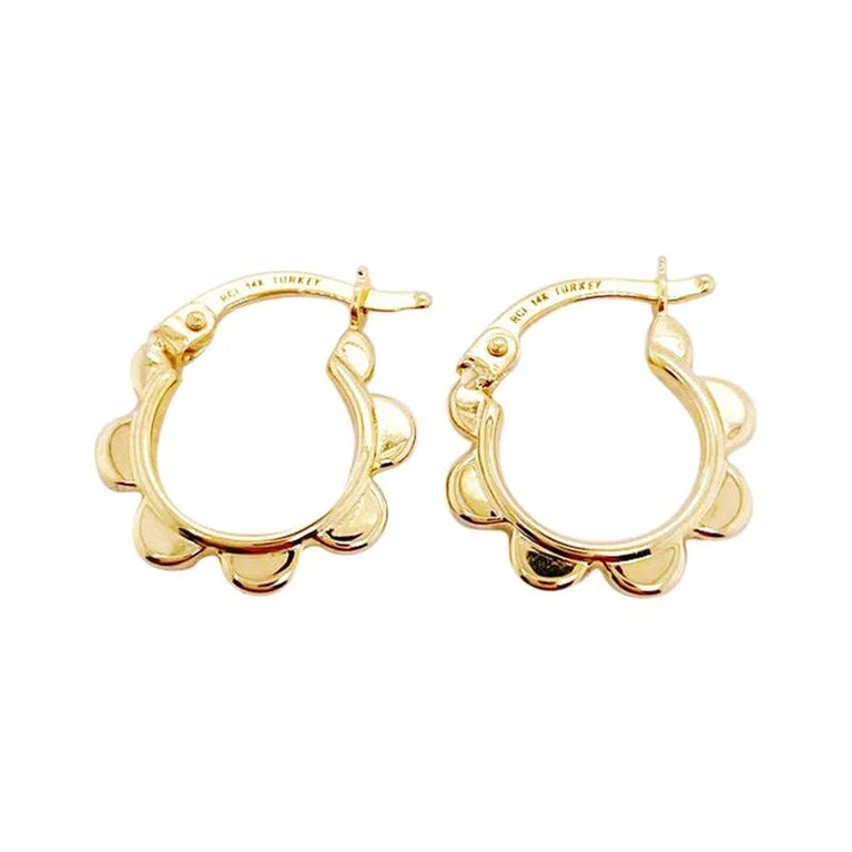 Best hoop earrings with marbled designs for a trendy and artistic effect-Gold Flower Hoop Earrings, 14K Yellow Gold Small Hoops Petal Design