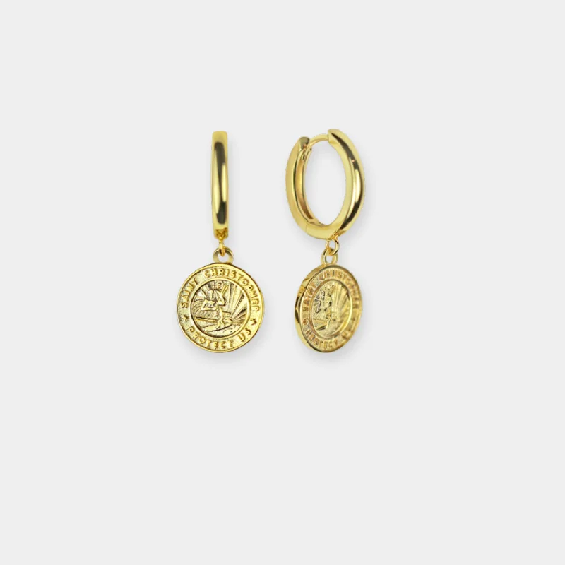 Hoop earrings with circle designs for a classic and timeless shape-Gold St. Christopher Earrings