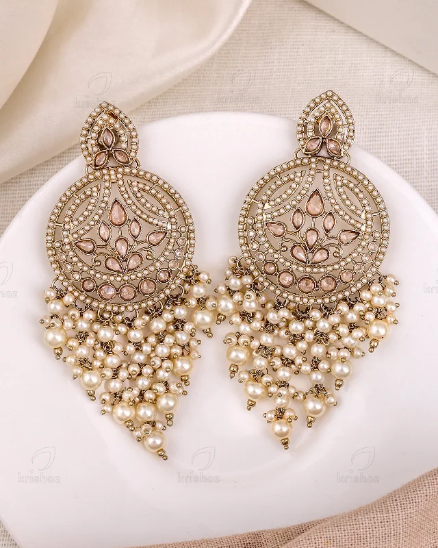 Hoop earrings with oversized pearl accents for a statement-making look-Hanifa Pakistani Kundan Danglers