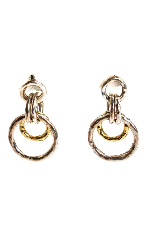 Hoop earrings with braided patterns for a detailed and textured finish-Ippolita Womens Sterling Silver 18K Yellow Gold Chimera Interlocking Hoop Earrings 13.6g