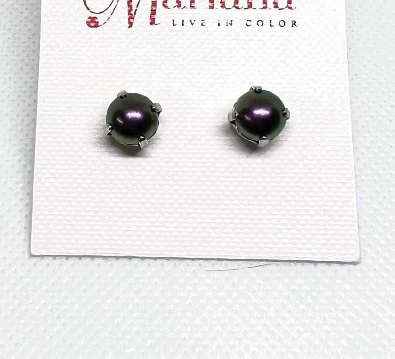 Best hoop earrings with crescent-shaped designs for a bold, moon-inspired style-Iridescent Single-Stone Studs In Purple