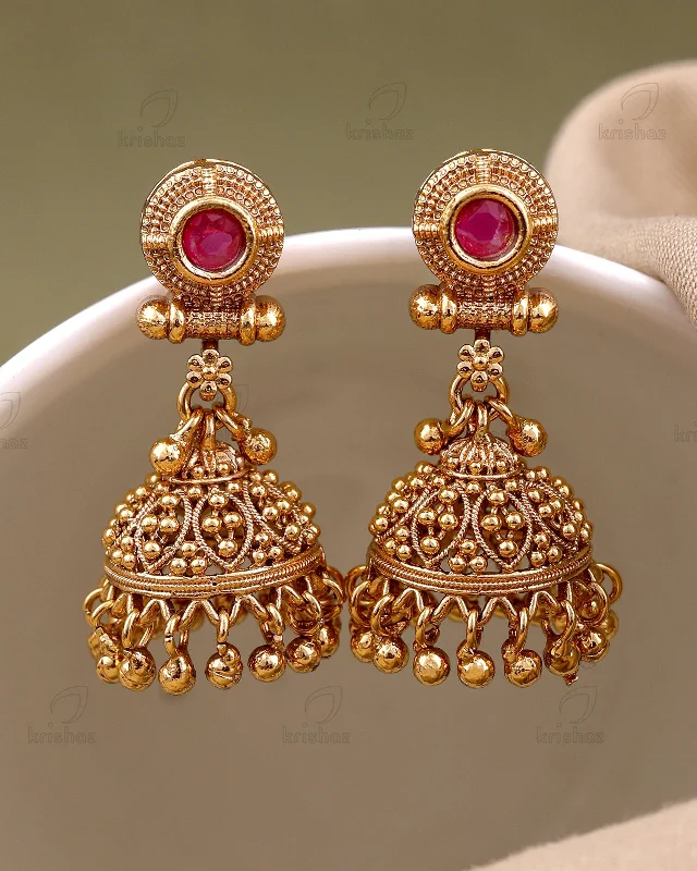 Best hoop earrings with twisted rope designs for a nautical-inspired style-Jayshree Temple Gold Jhumki