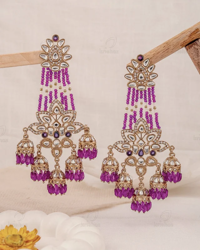 Best hoop earrings with geometric triangle shapes for a modern, chic design-Kashmala Pakistani Kundan Danglers