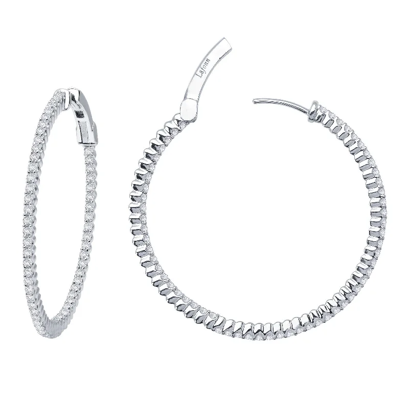 Best hoop earrings with textured silver for a rustic and organic finish-Lafonn Simulated Diamond 2.37ct Inside Out 45mm Hoop Earrings E3007CLP