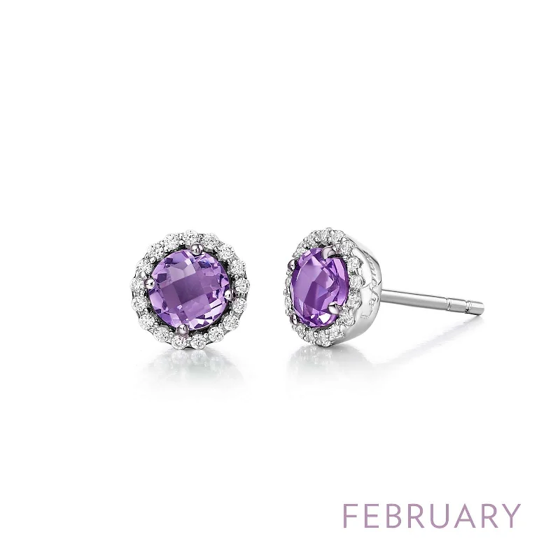 Hoop earrings with cut-out designs for a creative and lightweight effect-Lafonn Simulated Diamond & Genuine Amethyst Birthstone Earrings - February BE001AMP