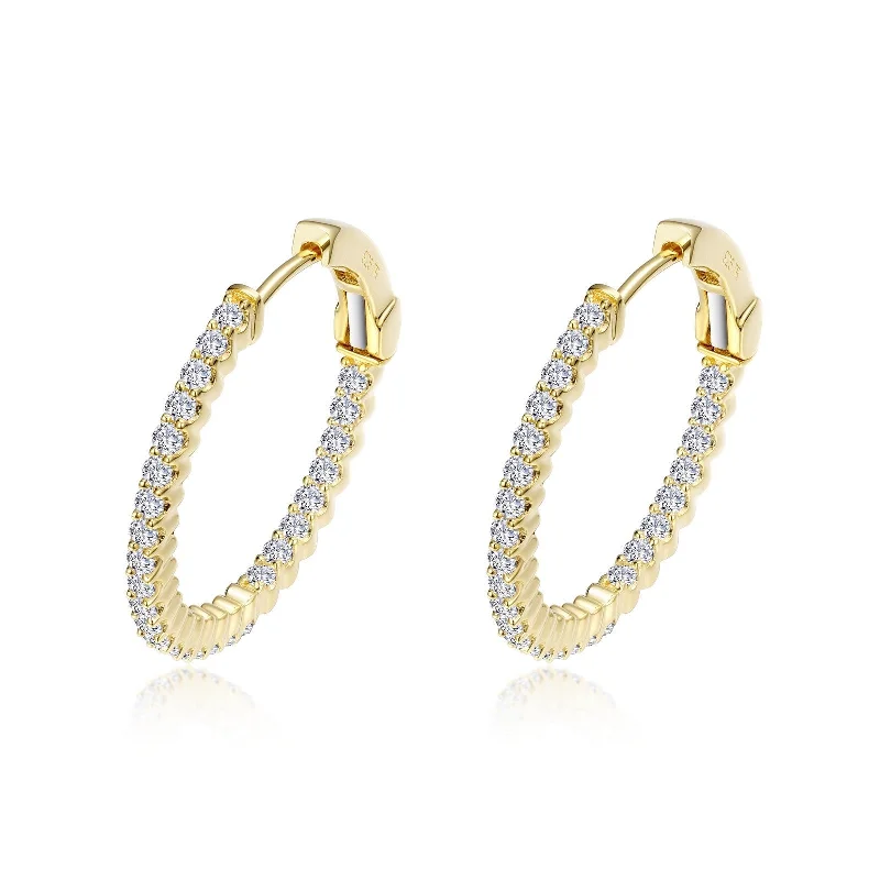 Hoop earrings with crescent moon shapes for a celestial and mystical appearance-Lafonn Simulated Diamond 1.08ct Inside Out 20mm Hoop Earrings E3008CLG