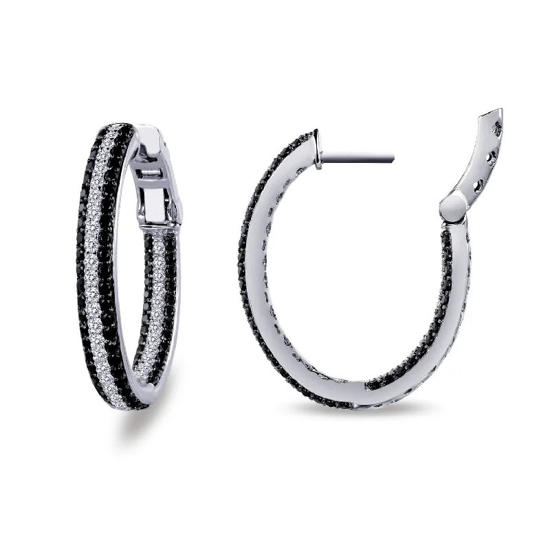 Best hoop earrings with floral designs for a feminine and delicate look-Lafonn Simulated White & Black Diamond 2.85ct Oval Inside Out Hoop Earrings E3028CBP