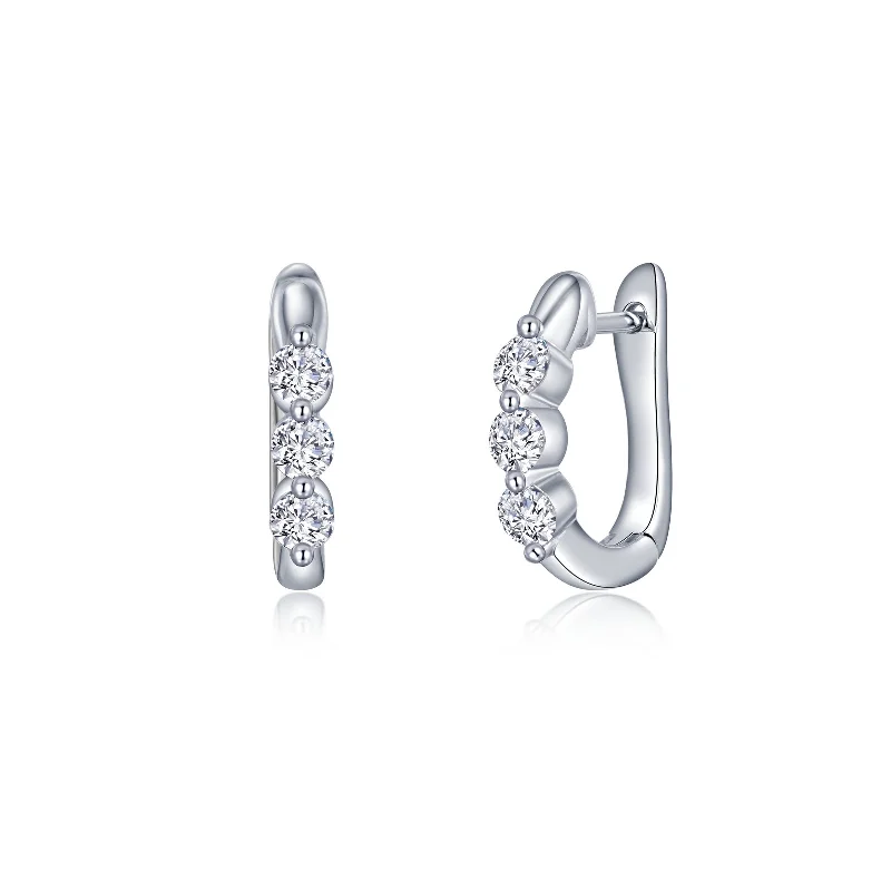 Hoop earrings with a matte finish for a sleek and sophisticated appearance-Lafonn Simulated Diamond 3 Stone Huggie Hoop Earrings E0558CLP