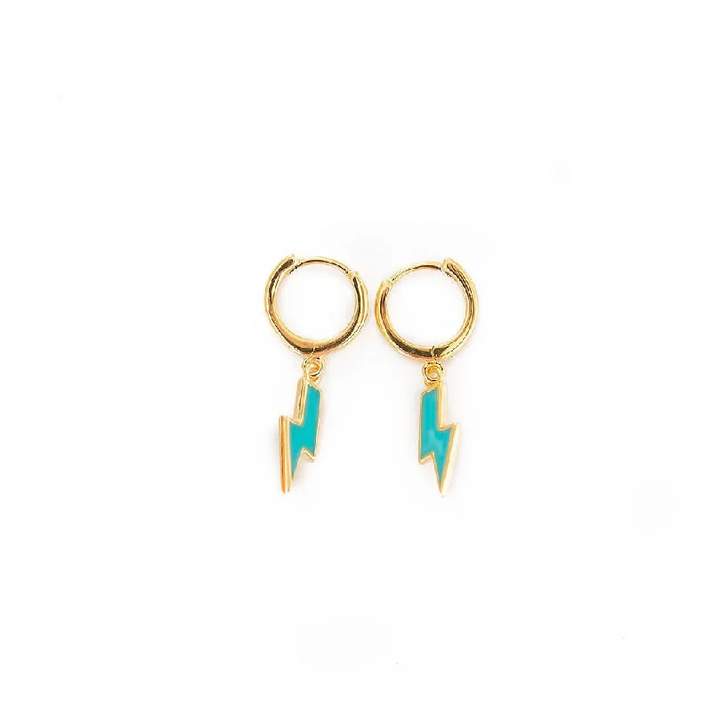 Best hoop earrings with crescent-shaped designs for a bold, moon-inspired style-Lightning Bolt Enamel Huggies | Teal