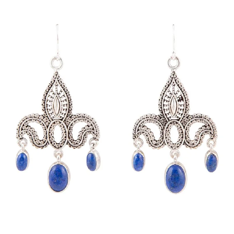 Best hoop earrings with enamel details for a colorful and modern look-Mehendi Blue Lapis and Sterling Silver Chandelier Earrings