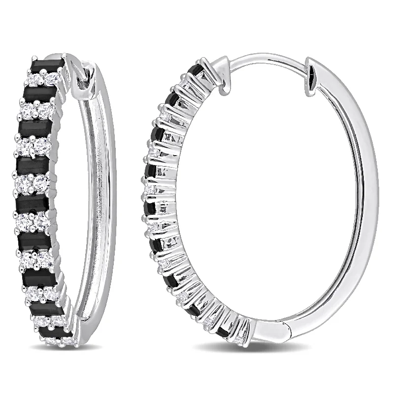 Best hoop earrings with tribal designs for a cultural and exotic aesthetic-Mimi & Max 2 1/2 CT TGW Black Spinel and Created White Sapphire Hoop Earrings in Sterling Silver