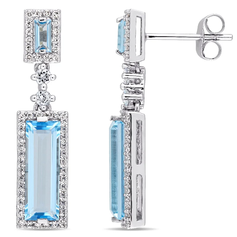 Best hoop earrings with gold-plated finishes for an affordable luxury vibe-Mimi & Max 4 1/5ct TGW Baguette Cut Swiss and Sky Blue Topaz and 1/3ct TDW Diamond Earrings in 14k White Gold