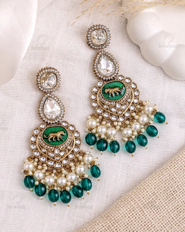 Hoop earrings with intricate designs for a unique and artistic appearance-Nagina Pakistani Kundan Danglers