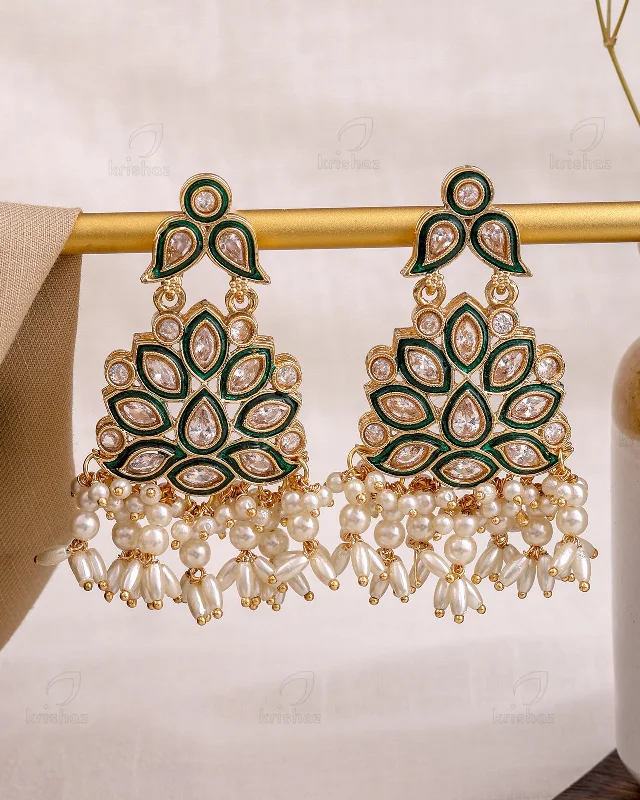 Hoop earrings with diamond-cut surfaces for added sparkle and shine-Nazia Pakistani Kundan Danglers