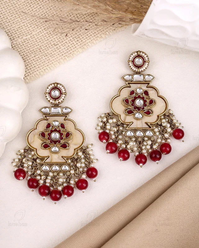 Hoop earrings with heart-shaped frames for a romantic and feminine look-Nitu Kundan Danglers-M