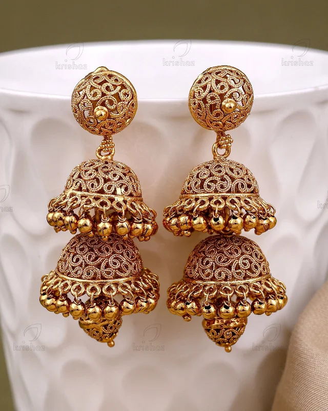 Best hoop earrings with detachable studs for a versatile and adjustable accessory-Pavani Temple Gold Jhumki