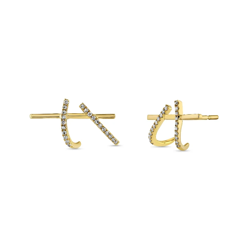 Hoop earrings with stacked layers for a bold and textured design-Pave Triple Stick - single