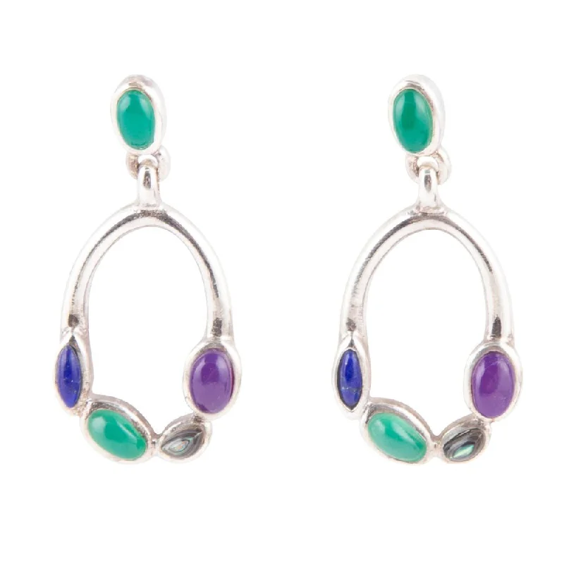 Hoop earrings with snake print designs for an edgy, wild appearance-Peacock Multi-Stone Sterling Silver Earrings