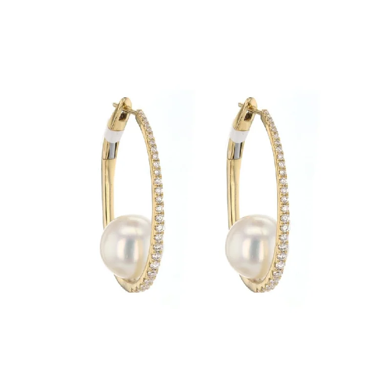 Best hoop earrings with multi-colored gemstones for a vibrant and lively touch-Pearl & Diamond Hoop Earrings