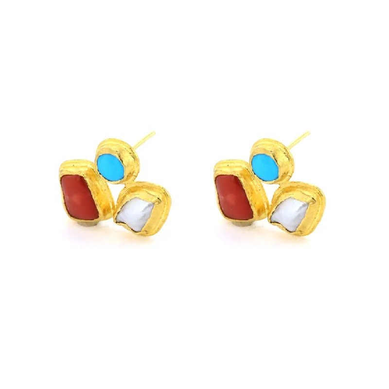 Hoop earrings with polished silver finish for a shiny, modern appeal-24K Pearl, Turquoise & Coral Earrings | M10273317