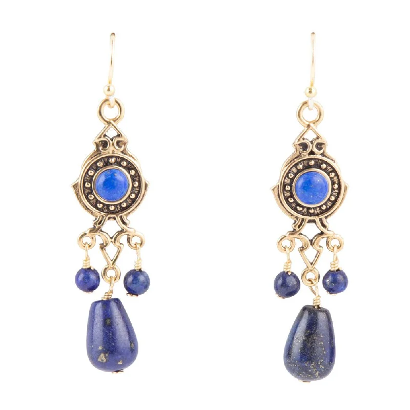 Best hoop earrings with braided leather for a rustic, stylish finish-Phantom Lapis and Bronze Earrings