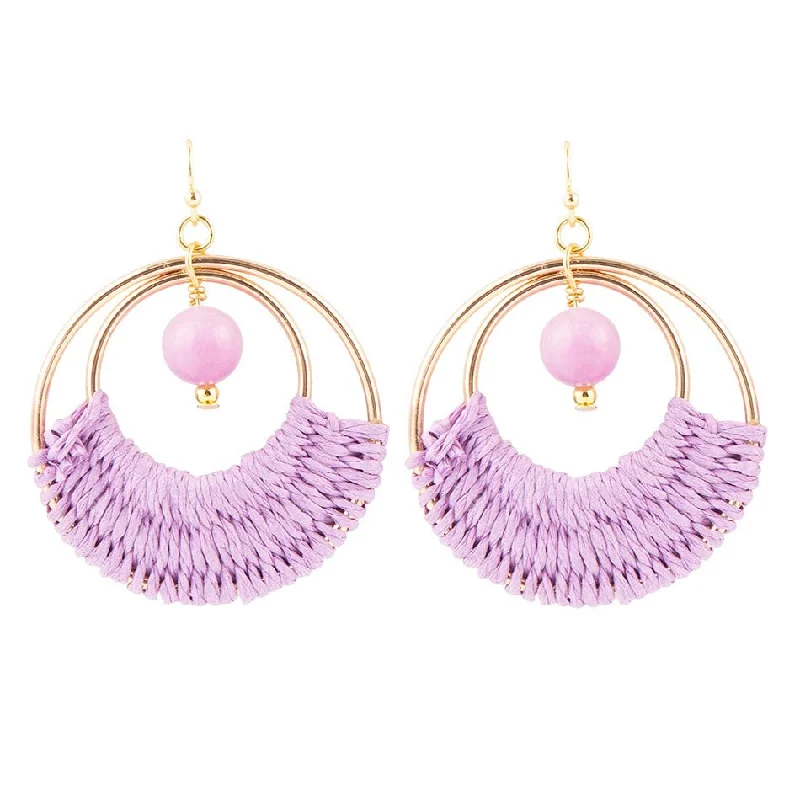 Hoop earrings with diamond-cut surfaces for added sparkle and shine-Pink Lilac Jade and Golden Woven Earrings