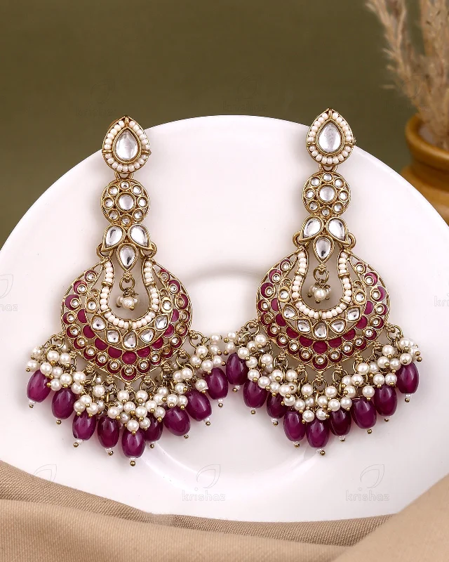 Best hoop earrings with satin ribbons for a soft, feminine appearance-Prapti Kundan Danglers-M